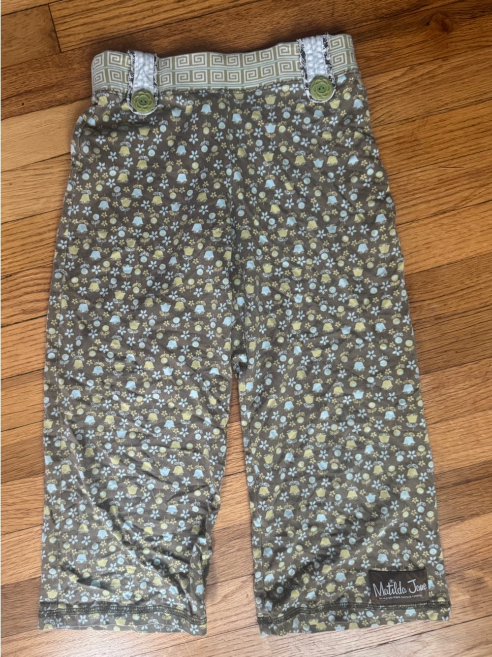Matilda Jane Brown Floral Pants with Light Blue and Pale Yellow Accents